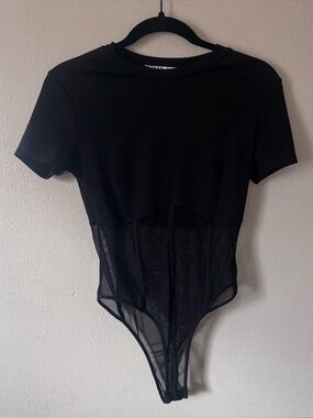 love J Black Short-Sleeve Mesh-Panel Bodysuit